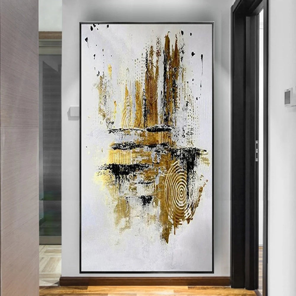 High quality Handmade acrylic oil painting on canvas texture golden foil poster wall art decor hanging picture for living room