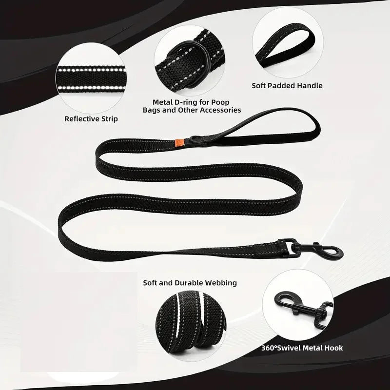 6-Foot Reflective Nylon Dog Leash with Soft Padded Handle and D-Ring Suitable for Walking and Training, Small to Large Dog Leash