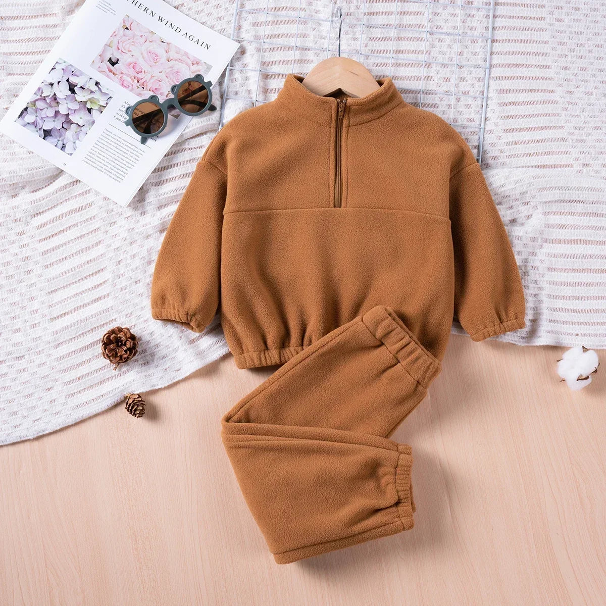2024 Autumn Baby Boys Padded Suit Standing Collar Zip Sports Suit Kids Winter Baby Boys Girls Suit Outer Wear 2pcs Warm and Soft