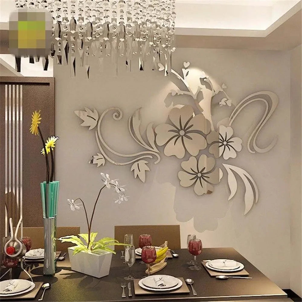 Acrylic Flower Mirror 3D Decorative Wall Stickers, Art Muralist for Bedroom Background Decoration Bathroom sign Islamic wall art
