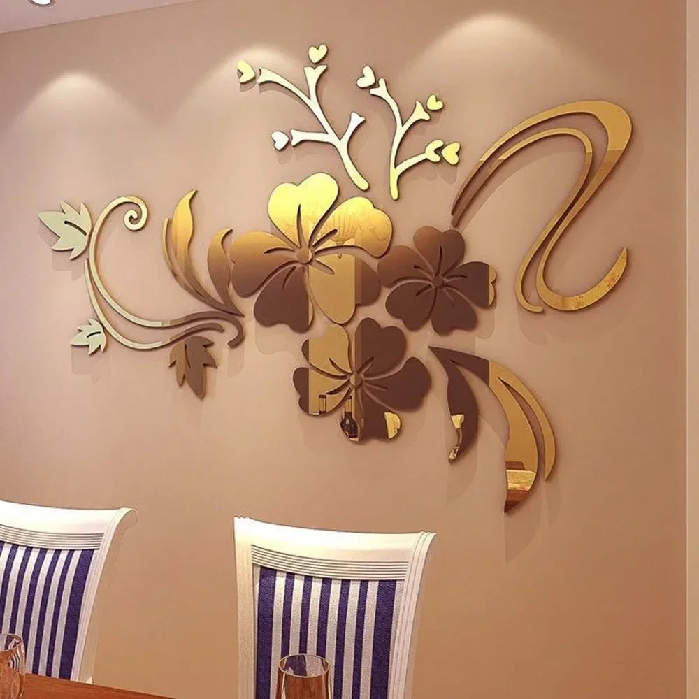 Acrylic Flower Mirror 3D Decorative Wall Stickers, Art Muralist for Bedroom Background Decoration Bathroom sign Islamic wall art