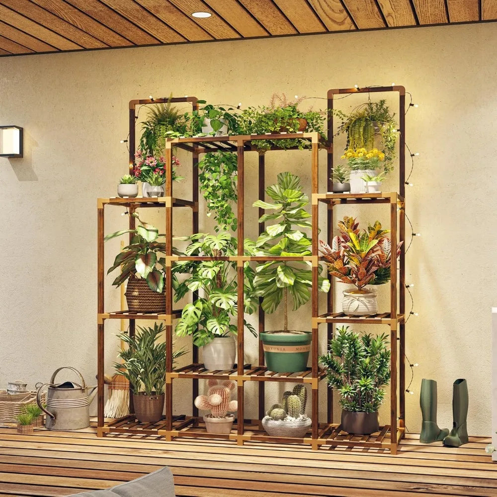 enhomee plant stand indoor tall plant stand outdoor large wood plant shelf indoor for 14 pots plants,4-tier