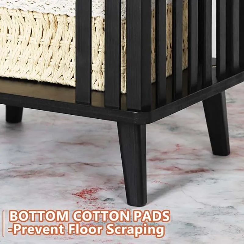 Black Nightstand with Large Capacity Bamboo End Side Table Bedside Furniture for Bedroom Dorm Easy Assembly, 20" Height