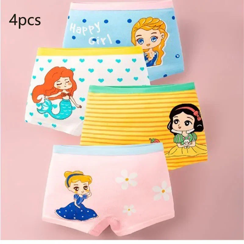 4Pcs/lot Kids Panties Chirdrens Underwear Lovely Girls Cartoon Print Briefs Floral Grid Cute Pants Baby Cotton Underpants 2-14Y