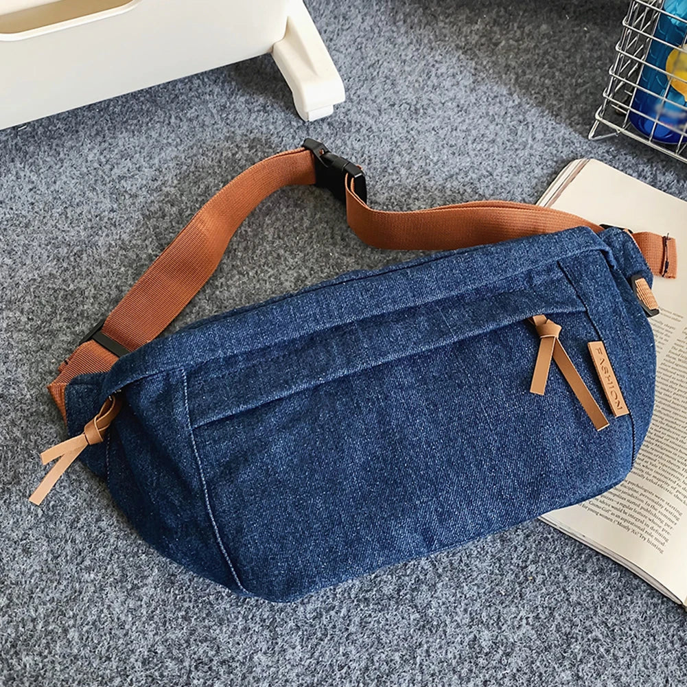 Denim Messenger Chest Bag Harajuku Men Women Casual Chest Bags Adjustable Shoulder Straps Solid Color Fashion Female Waist Bag