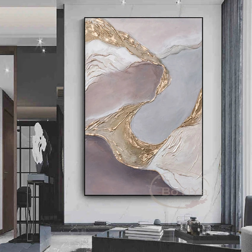 High quality Handmade acrylic oil painting on canvas texture golden foil poster wall art decor hanging picture for living room