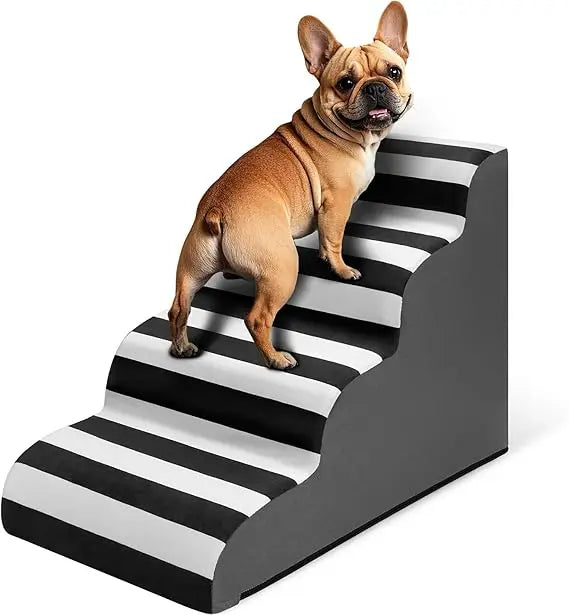 Curved Dog Stairs Ramp for High Beds 19" H, 4-Step Dog Steps for Small Dogs and Cats, Pet Stairs for High Bed Climbing, Non-Sli