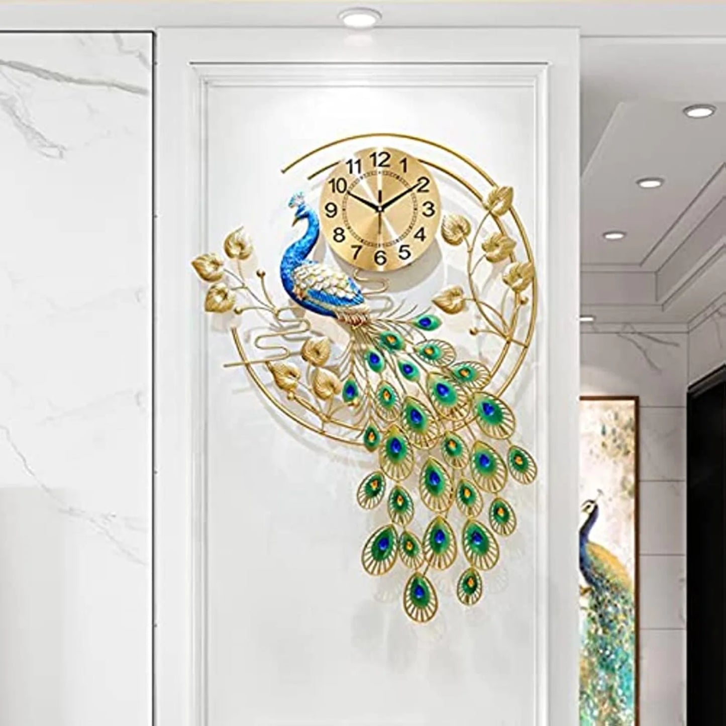 Creative Metal Wall Clock Modern Style Wall Watch Clock Peacock Shaped Wall Clock Silent Clock