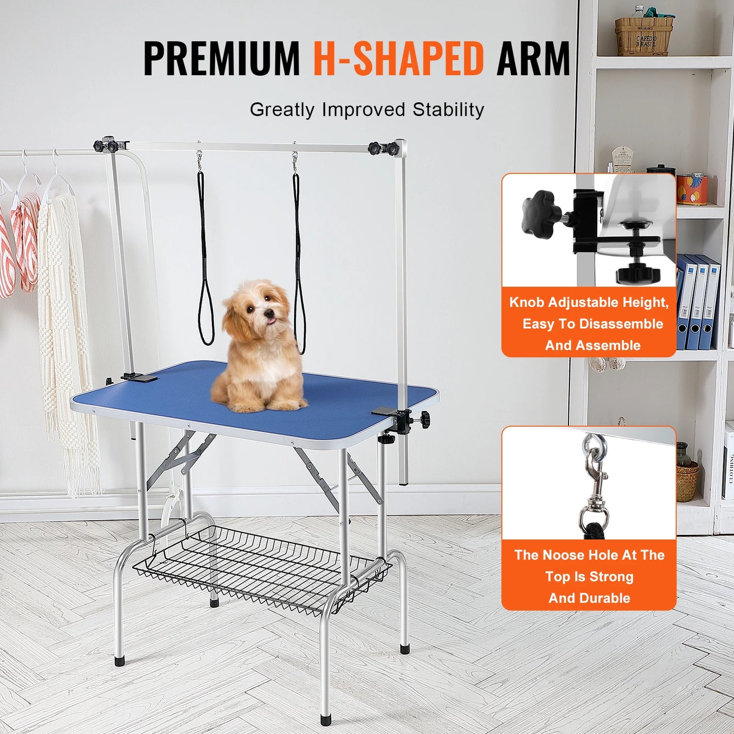 SucceBuy Pet Grooming Table Two Arms w/ Clamp Dog Grooming Station Foldable Pets Stand for Medium Small Dogs with Grooming Loop