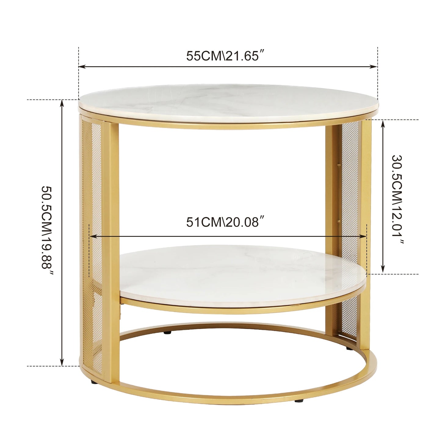 2 Tier Marble Effect Coffee Table Large Sofa Side End Table Golden Metal Frame