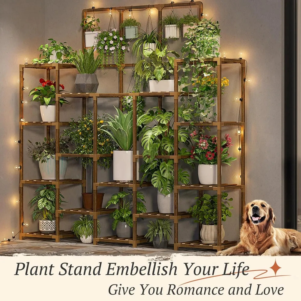63''H Plant Stand Indoor Tall Plant Stands Outdoor with 7 Tiers and 14 Potted Upgrade Wood Plants Shelves Stand 600 LBS