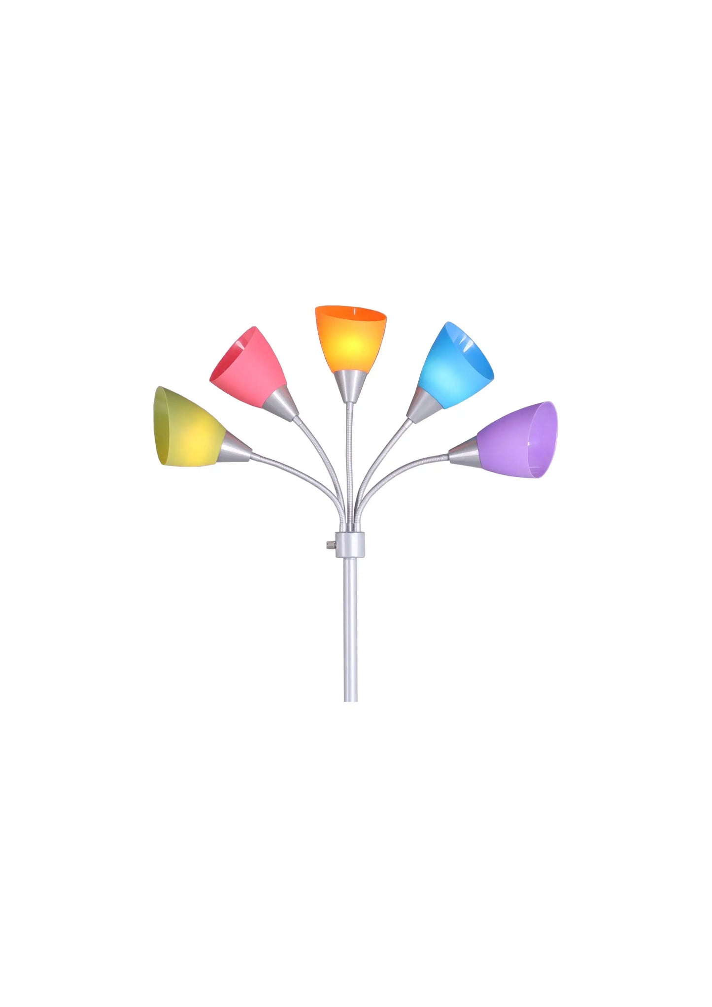 5 Light Floor Lamp, Multi-Color Shades, Metal Silver Finish, Modern, Young Adult Use