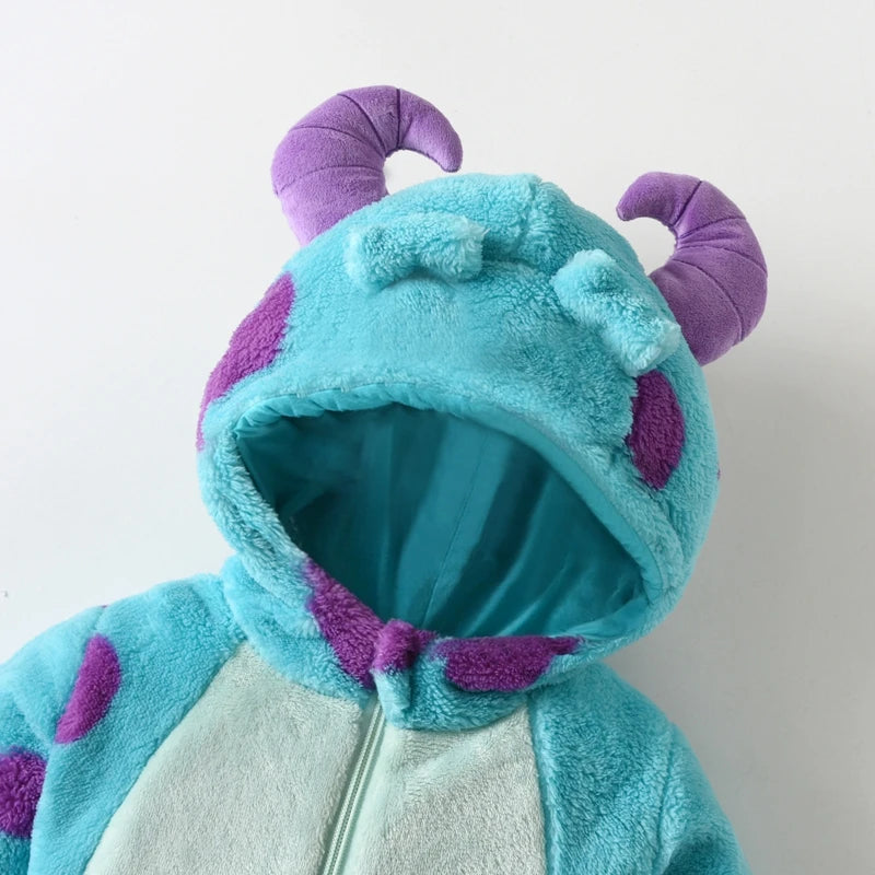 2023-07-25 Lioraitiin 0-3Years Infant Baby Boy Girl Fleece Jumpsuit Horn Hooded Warm Thicken Winter Rompers Outwear Snowsuit