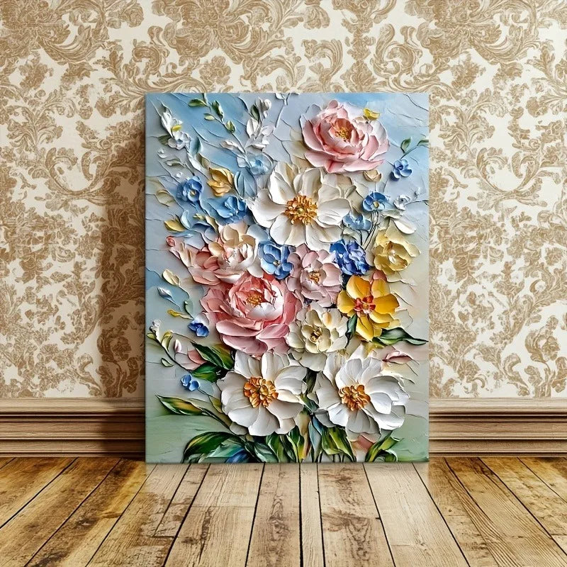 12X16 Inch Framed Vibrant 3D Floral Canvas Art with Wood Frame Ideal for Living Room Bedroom Children's Room Decor Room Decor