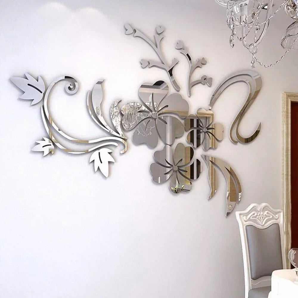 Acrylic Flower Mirror 3D Decorative Wall Stickers, Art Muralist for Bedroom Background Decoration Bathroom sign Islamic wall art