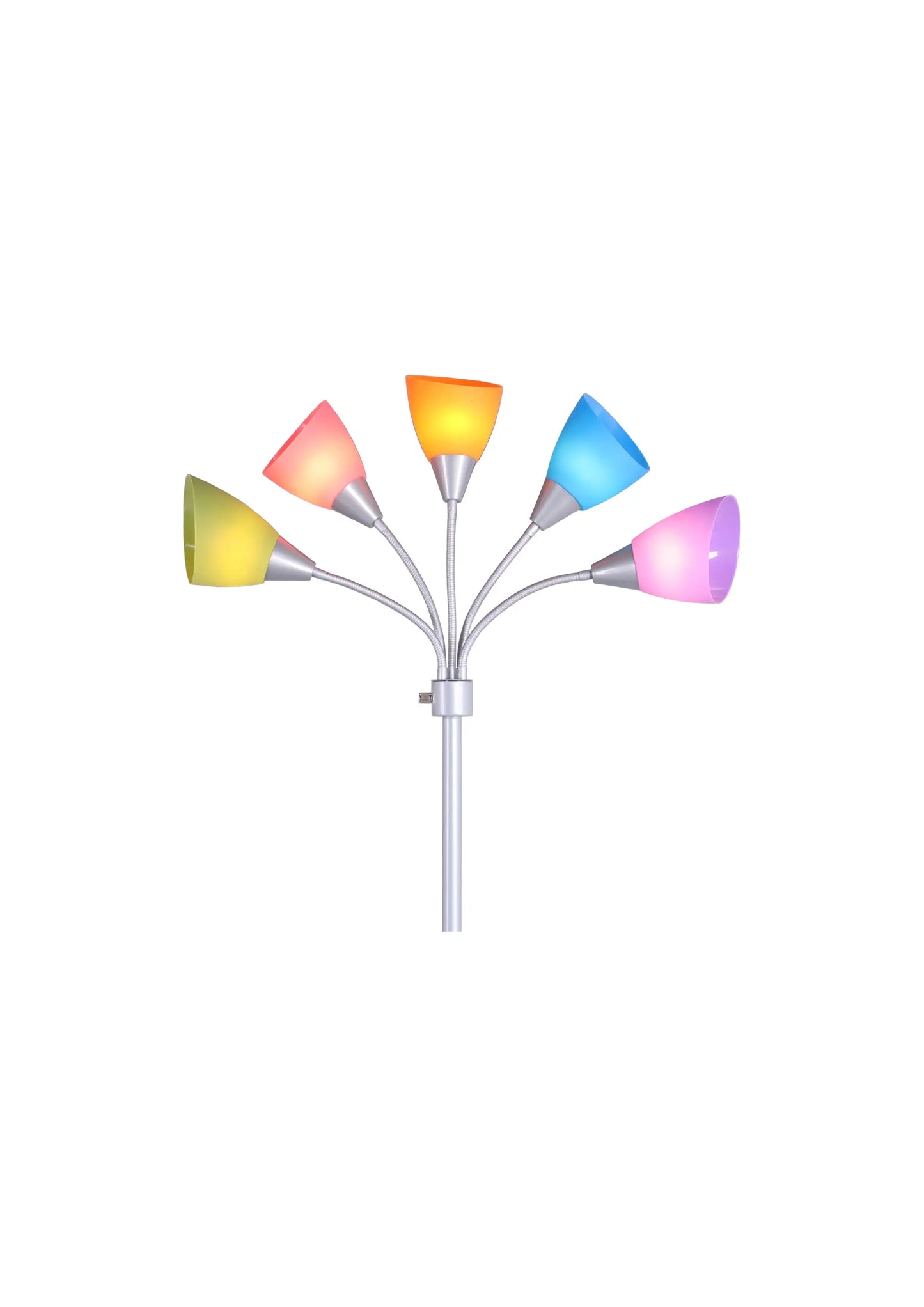 5 Light Floor Lamp, Multi-Color Shades, Metal Silver Finish, Modern, Young Adult Use