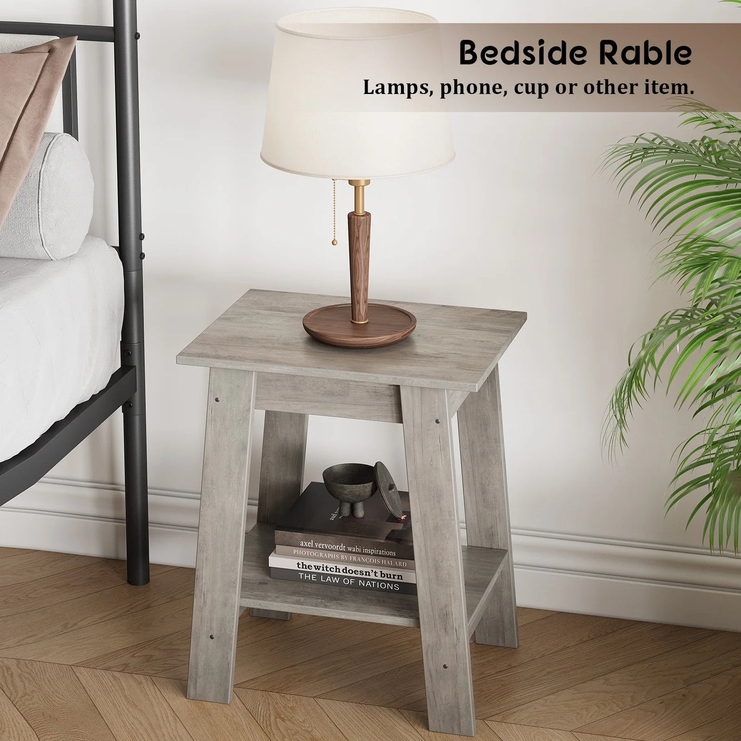 2-Tier End Table Storage Shelf Sofa Side Table for Small Space Square Nightstand for Entryway Farmhouse Living Room