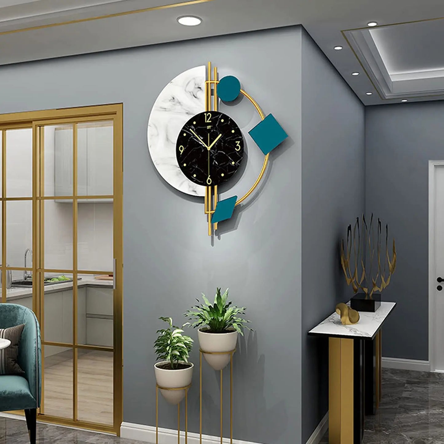 22" Marble Wall Clock Nordic Style Creative Luxury Wall Clock Silent Non-Ticking Silent Battery Operated Living Room Mid Century