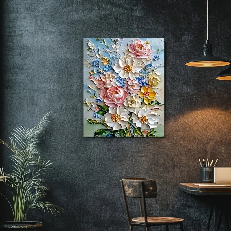 12X16 Inch Framed Vibrant 3D Floral Canvas Art with Wood Frame Ideal for Living Room Bedroom Children's Room Decor Room Decor