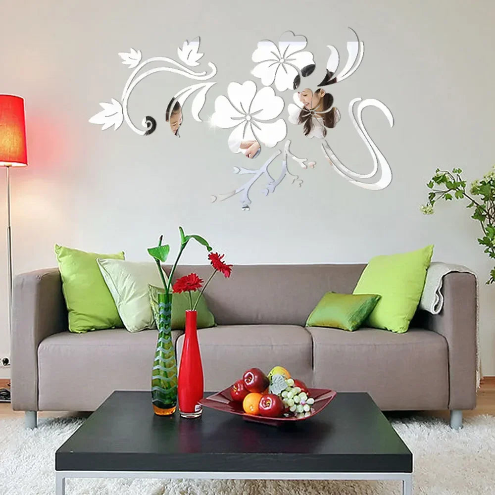 Acrylic Flower Mirror 3D Decorative Wall Stickers, Art Muralist for Bedroom Background Decoration Bathroom sign Islamic wall art