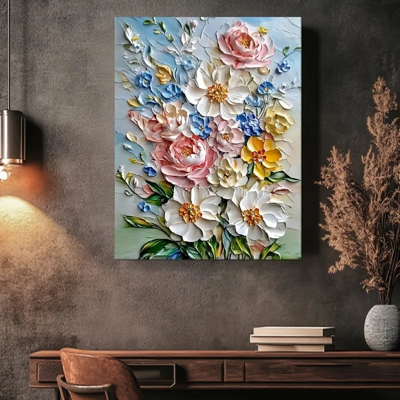 12X16 Inch Framed Vibrant 3D Floral Canvas Art with Wood Frame Ideal for Living Room Bedroom Children's Room Decor Room Decor