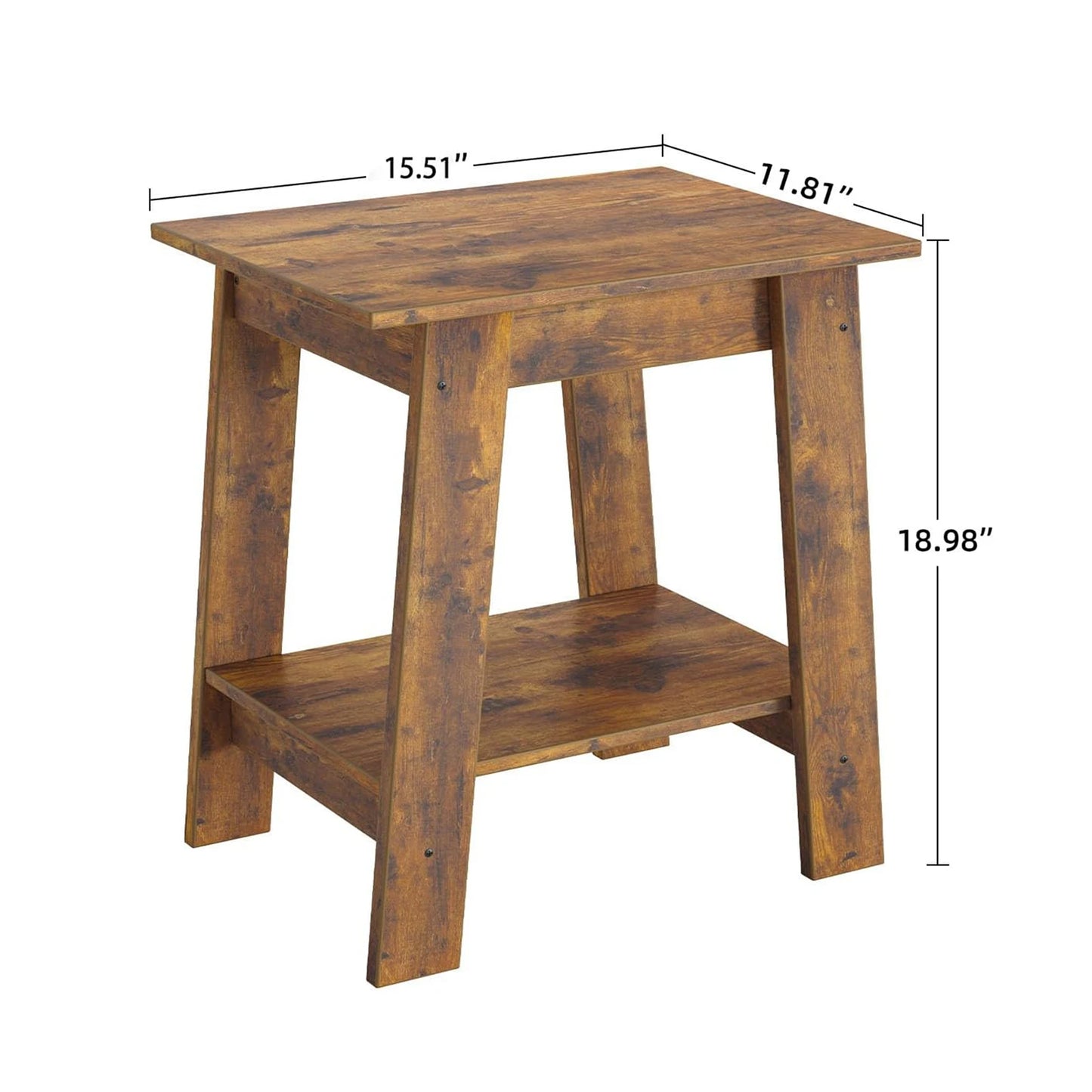 2-Tier End Table Storage Shelf Sofa Side Table for Small Space Square Nightstand for Entryway Farmhouse Living Room