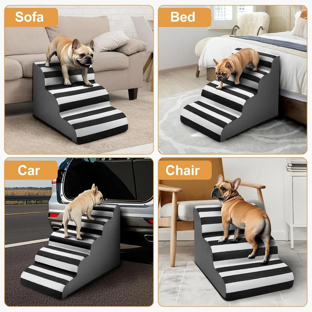 Curved Dog Stairs Ramp for High Beds 19" H, 4-Step Dog Steps for Small Dogs and Cats, Pet Stairs for High Bed Climbing, Non-Sli
