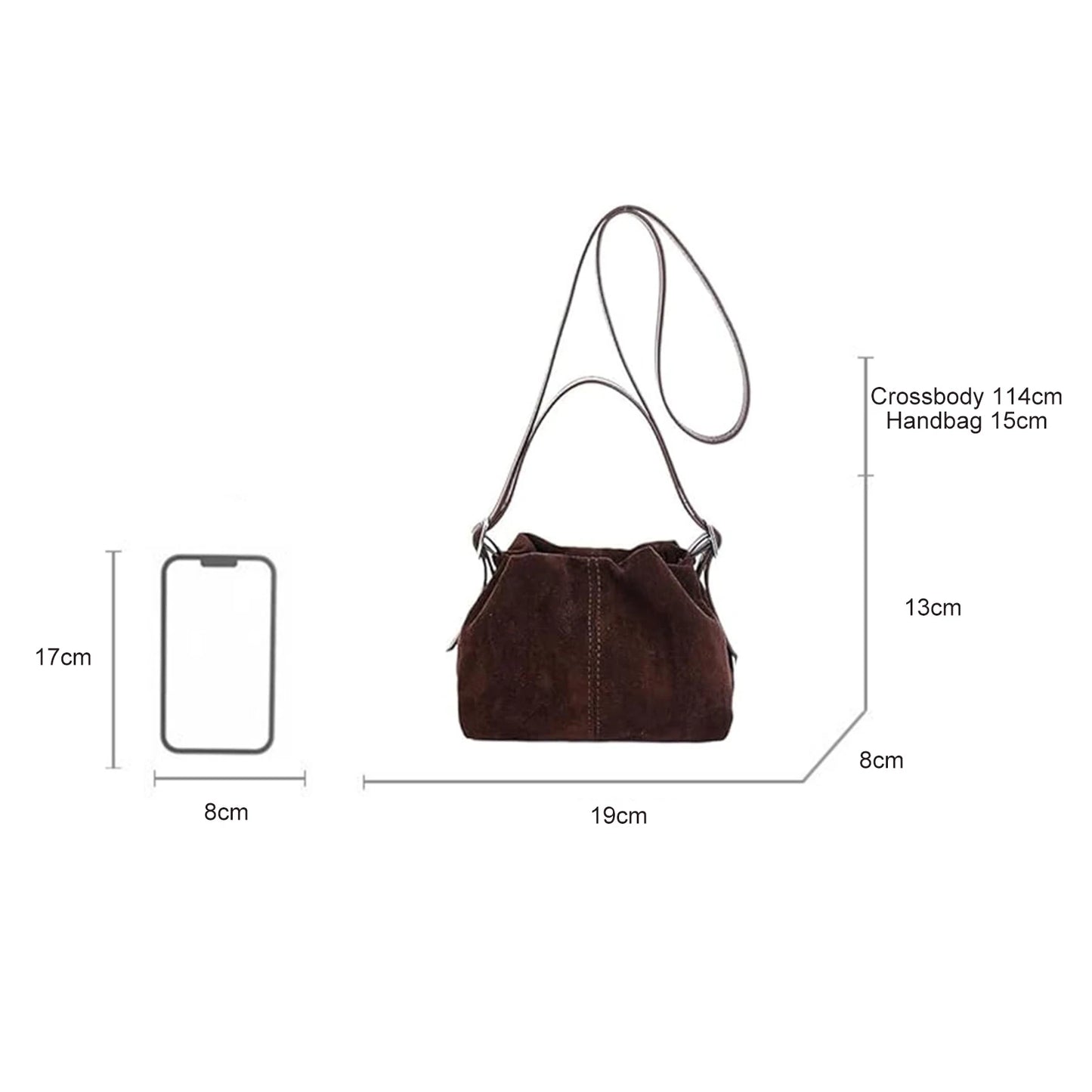PU Crossbody Purse Drawstring Shoulder Bag Tote Handbag Brown Solid Color Lightweight Drawstring Shoulder Bag for Women Daily