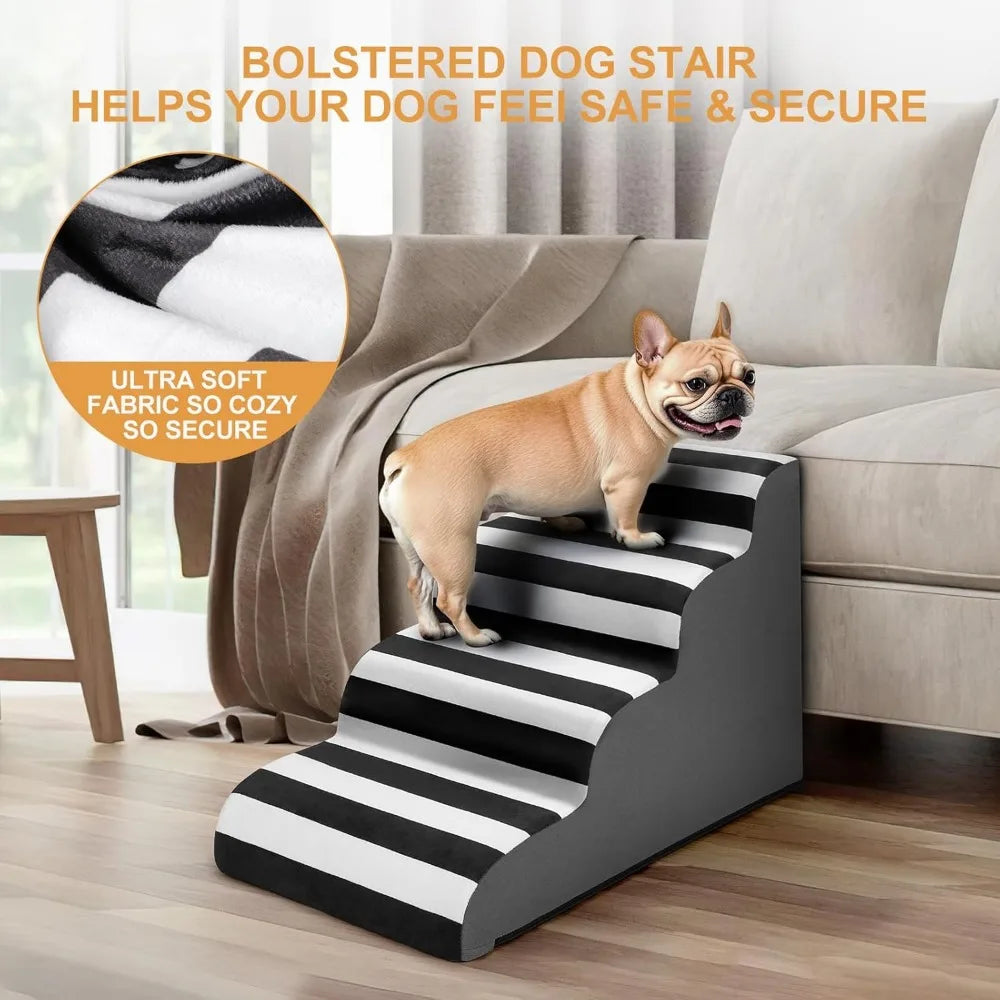 Curved Dog Stairs Ramp for High Beds 19" H, 4-Step Dog Steps for Small Dogs and Cats, Pet Stairs for High Bed Climbing, Non-Sli