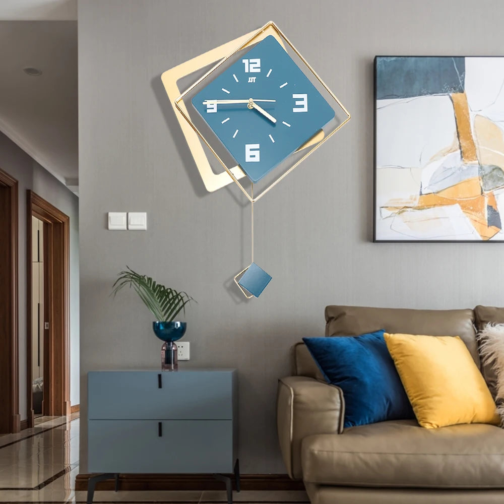 Modern Metal Large Wall Clock Silent Digital Hanging Wall Clock Home Art Decor Simple Green Wall Clock Pendulum Watch