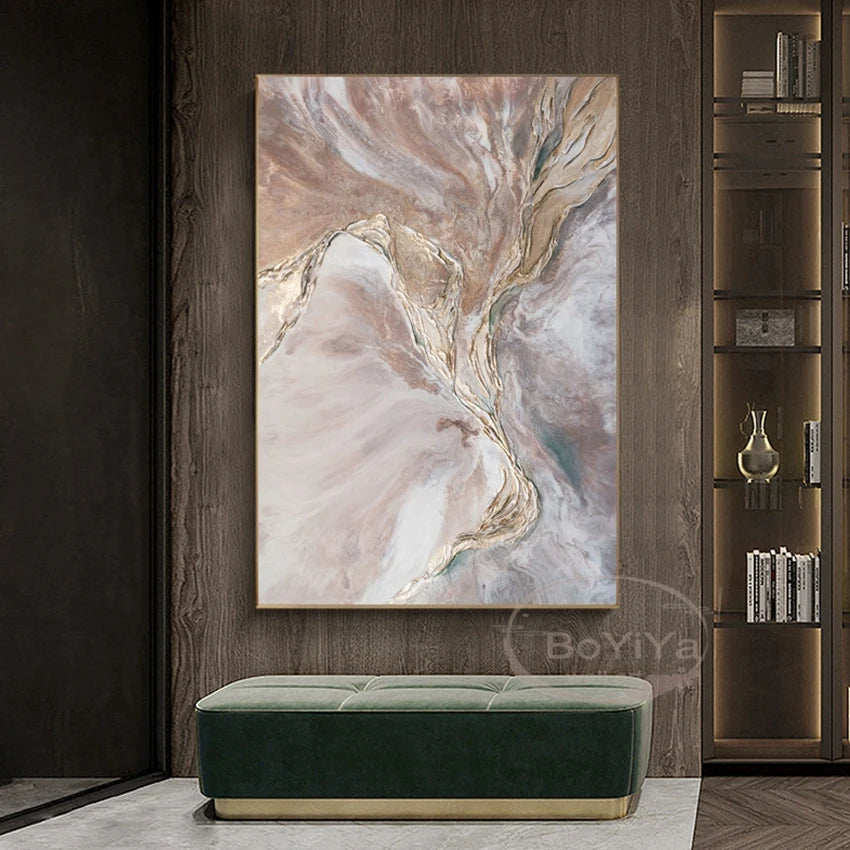 High quality Handmade acrylic oil painting on canvas texture golden foil poster wall art decor hanging picture for living room