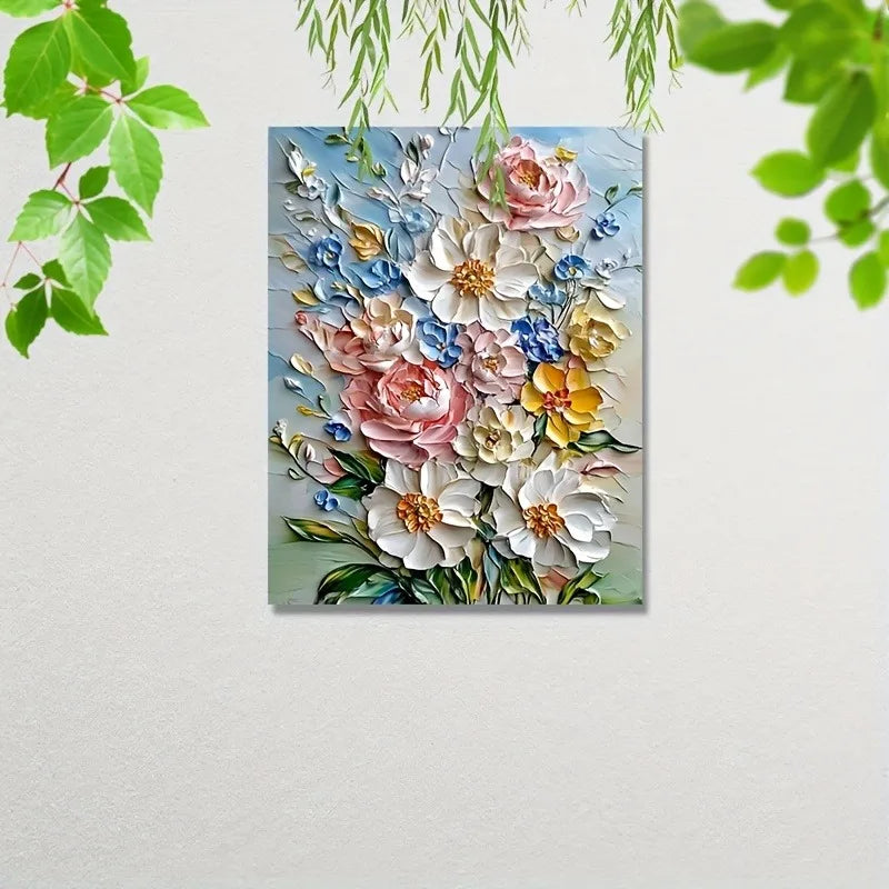 12X16 Inch Framed Vibrant 3D Floral Canvas Art with Wood Frame Ideal for Living Room Bedroom Children's Room Decor Room Decor