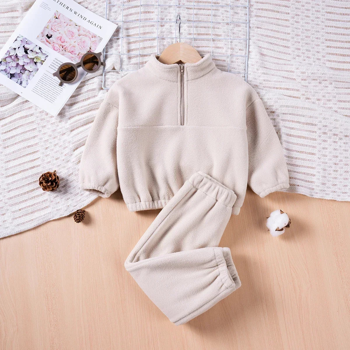 2024 Autumn Baby Boys Padded Suit Standing Collar Zip Sports Suit Kids Winter Baby Boys Girls Suit Outer Wear 2pcs Warm and Soft
