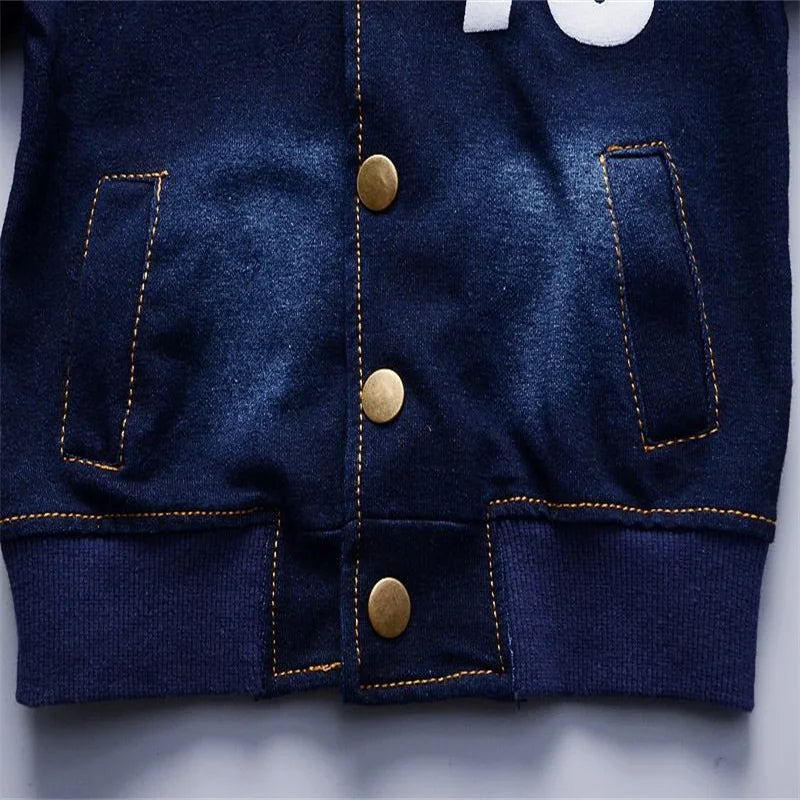 Spring and autumn toddler boy 76 decorative printed coat+elastic jeans suit fashion Joker.