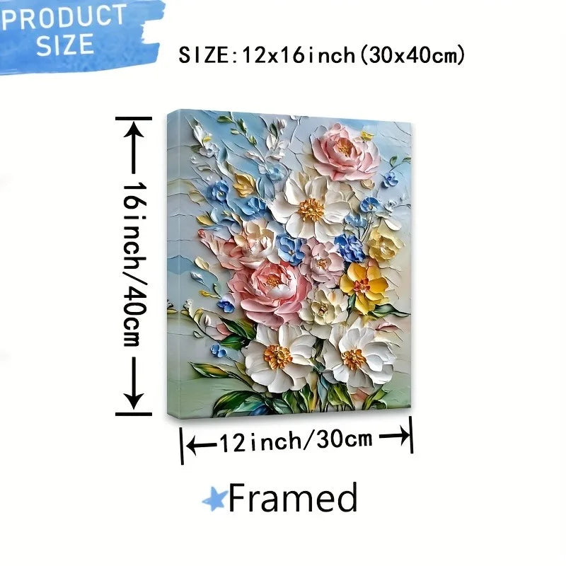 12X16 Inch Framed Vibrant 3D Floral Canvas Art with Wood Frame Ideal for Living Room Bedroom Children's Room Decor Room Decor
