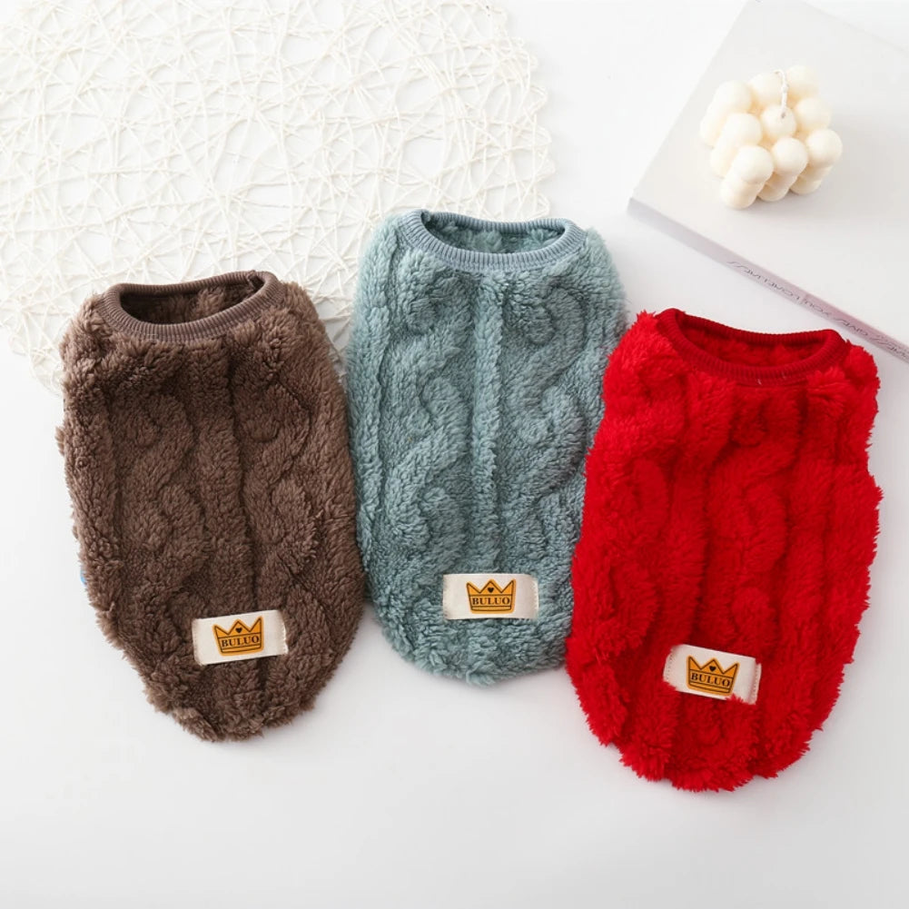 Solid Cute Wavy Double-sided Puppy Kitten Warm Coat Sweater Autumn Winter Fleece Pullover Pet Clothes for Small Medium Dogs Cats