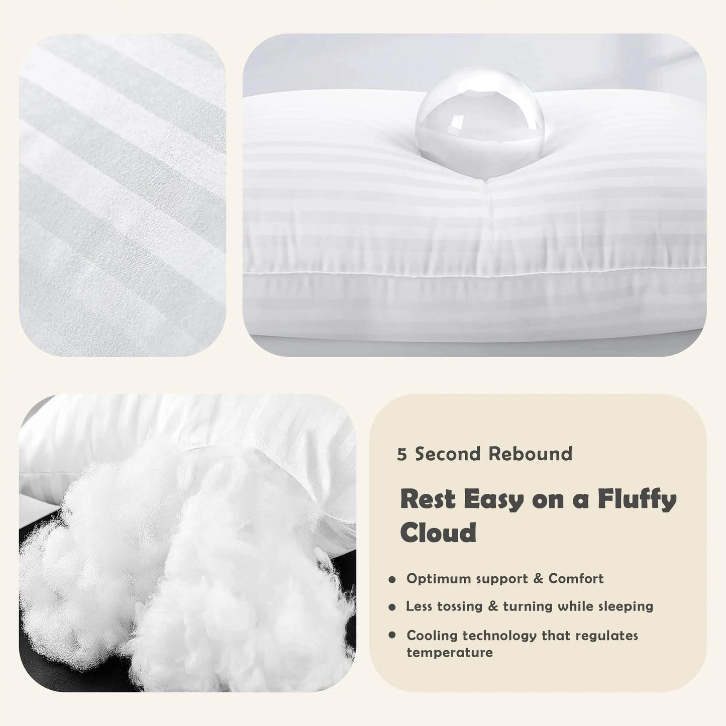 LUX Décor Hotel Stripe Pillows Set of 2 – Down Alternative Bed Pillows for Sleeping – Soft & Supportive Hotel Quality