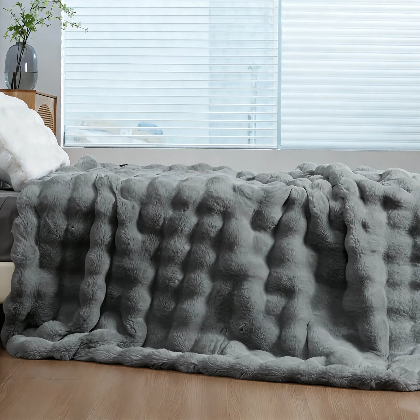 Soft Cozy Faux Fur Rabbit Blanket, Warm Thick for Bed Sofa Office, Elegant Home Decor, Perfect Gift, Durable and Versatile