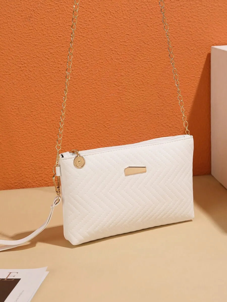 Green Quilted Chevron Mini Crossbody Bag with Gold Chain Strap
