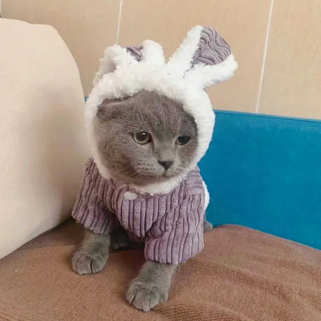 Warm Winter Clothes for Kittens Cute Bunny Appearance Cat Clothes Puppy Cute Coat Cats Dog Supplies Pet Products Home Garden