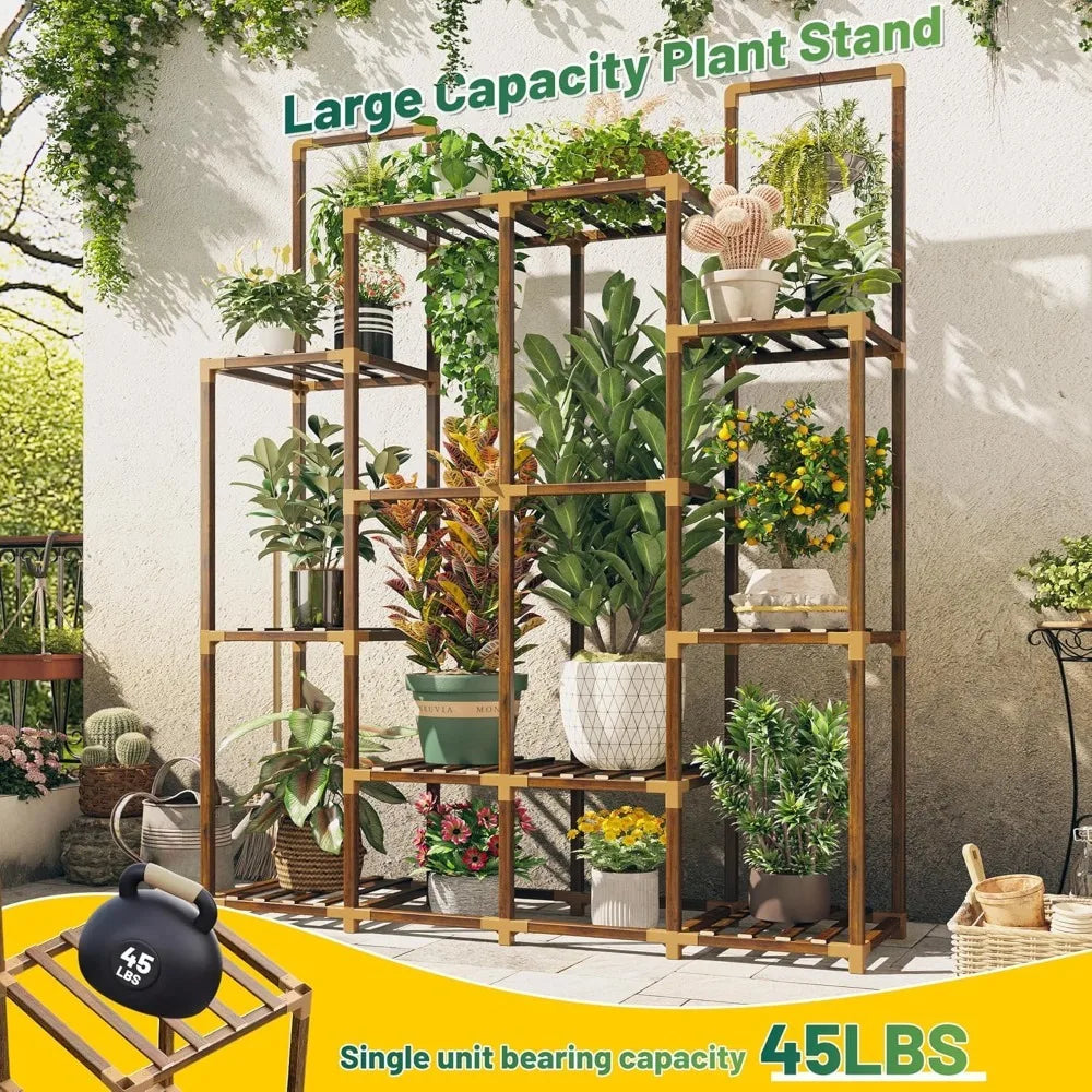 enhomee plant stand indoor tall plant stand outdoor large wood plant shelf indoor for 14 pots plants,4-tier