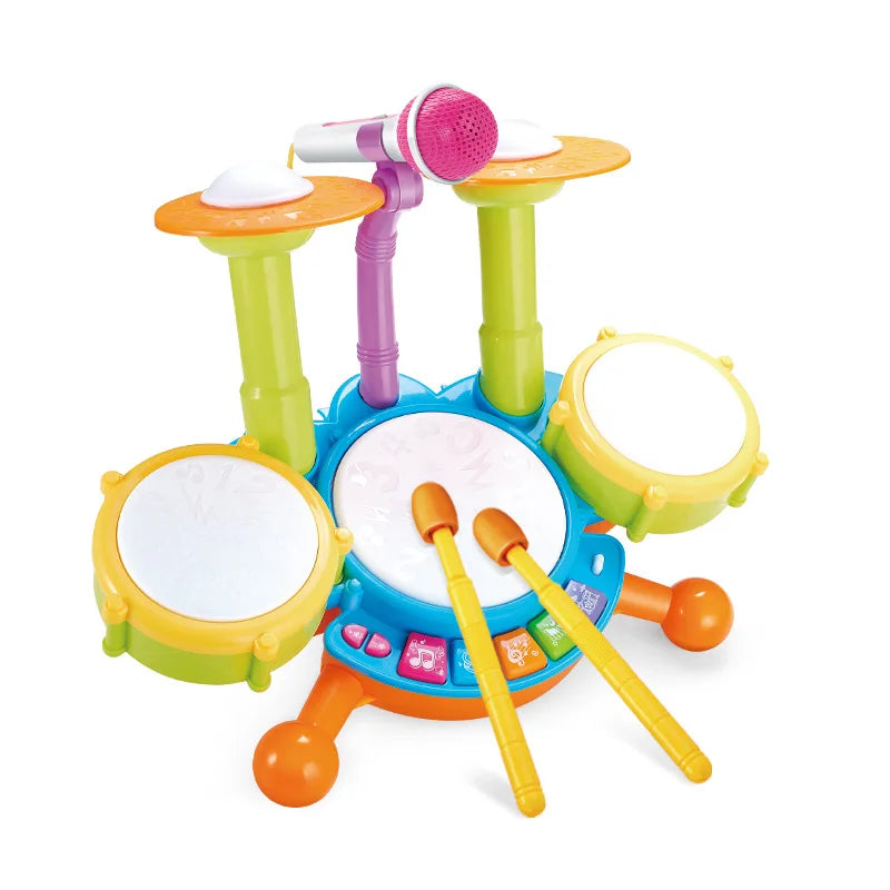 Hot selling Creative children jazz drums electric light cool music drum kit percussion instrument baby early education toys gift