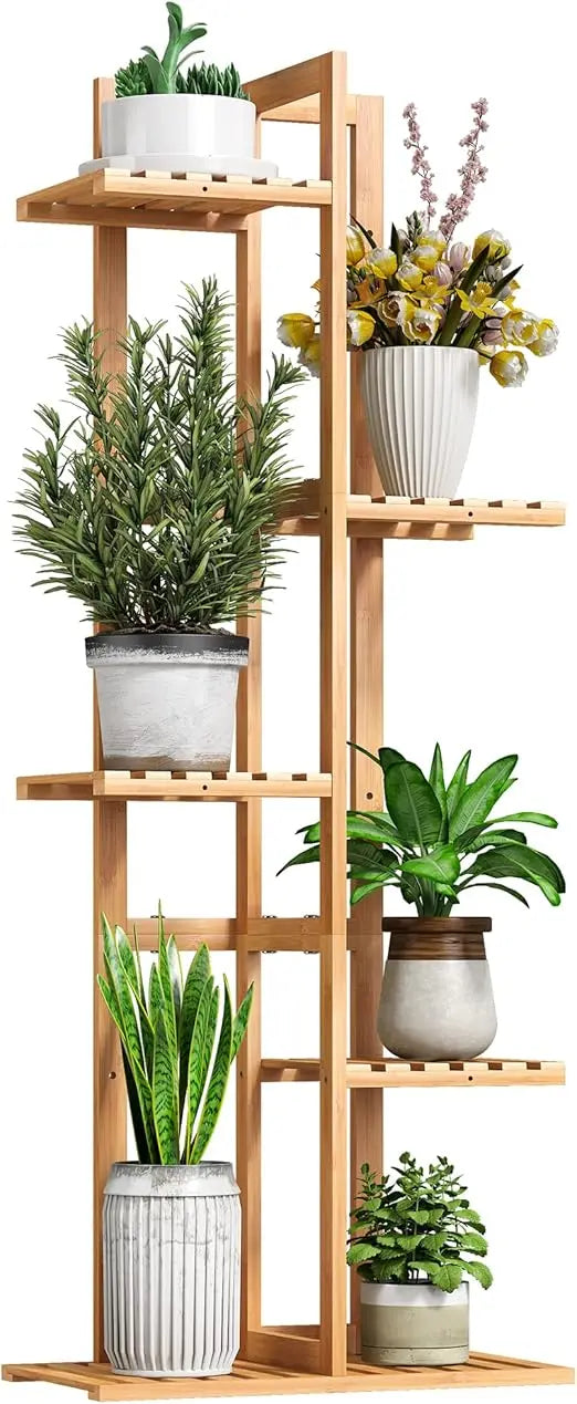 BMOSU Bamboo Plant Stand for Indoor Outdoor Plants Corner Tall Plant Shelf 6 Potted Holder Shelf Plant Rack Holder Display Rack(