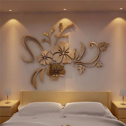 Acrylic Flower Mirror 3D Decorative Wall Stickers, Art Muralist for Bedroom Background Decoration Bathroom sign Islamic wall art
