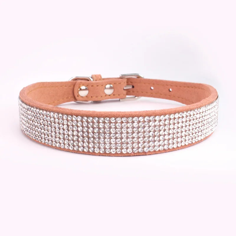 Adjustable collar shiny rhinestone dog collar small and medium-sized dog chain dog walking rope microfiber cat collar