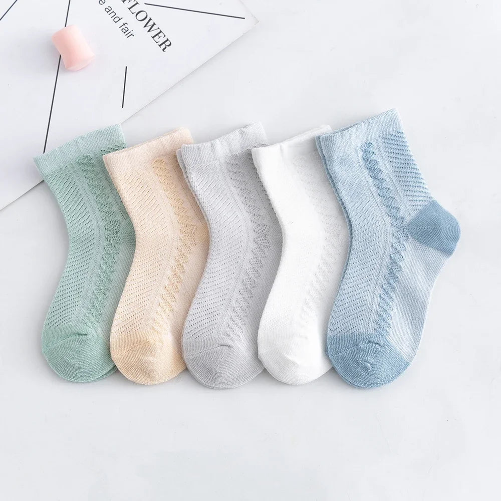 5Pairs/lot 0-12 Kids Socks Summer Cotton Jacquard Baby Socks Girls Mesh Cute Boy Toddler Socks Children Clothe Accessories