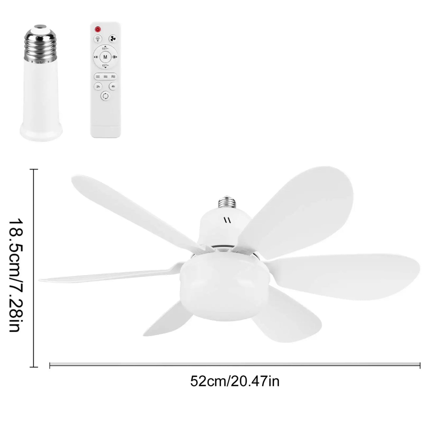 Socket Fan Light with Remote Ceiling Fan with Light Adjustable Wind Speed Timing Wireless Fan RGB Light for Living Room Bedroom