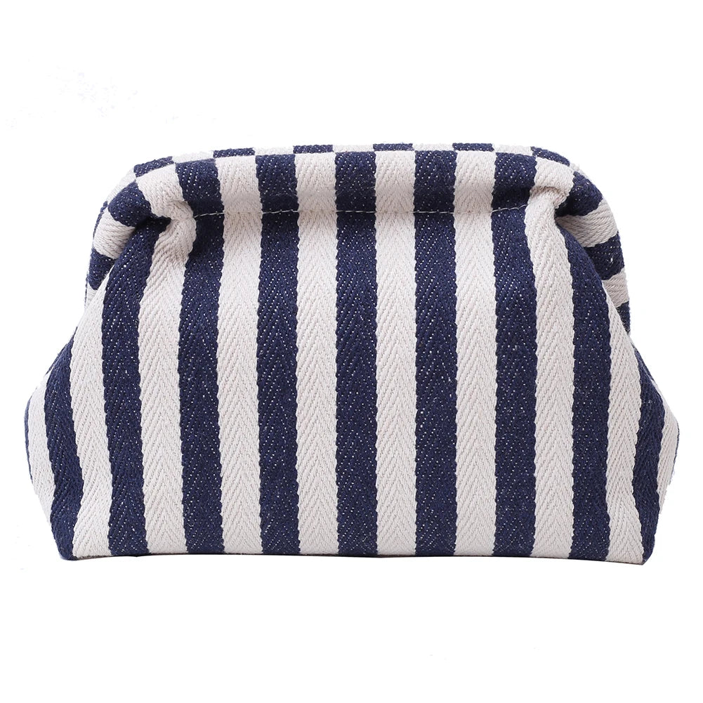 Summer Beach Clutch Bag for Women Striped Ruched Cloud Purse Colorblock Cute Pouch Hobo Bag for Travel Party Prom