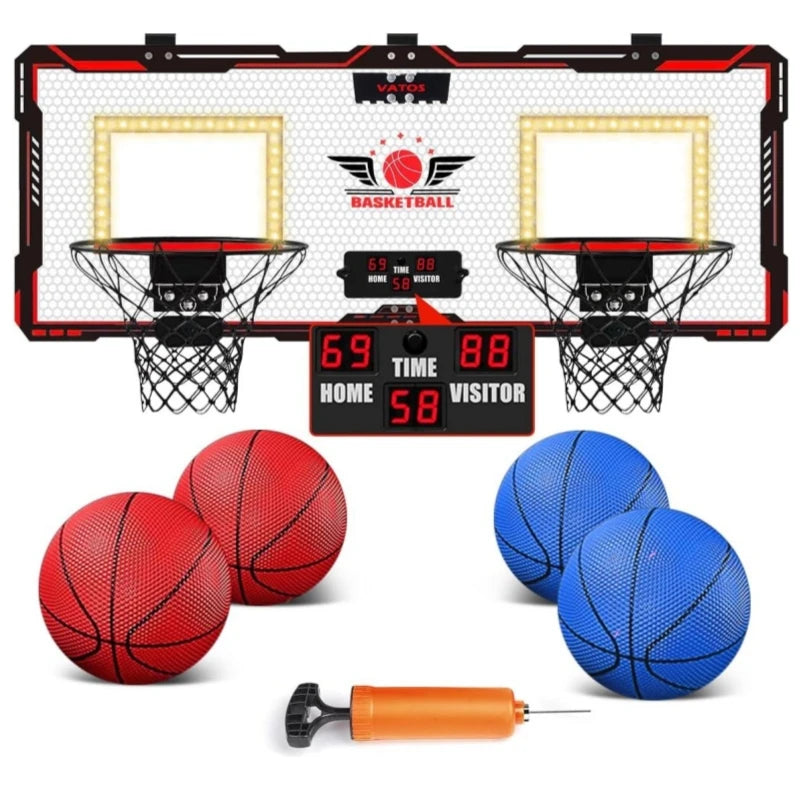 VATOS Basketball Hoop x2 Indoor Outdoor Electric Mini Basketball Scoreboard 4x Balls Toy Gift for Kids Boys Girls Sports Game