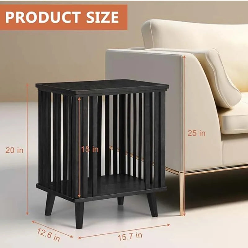 Black Nightstand with Large Capacity Bamboo End Side Table Bedside Furniture for Bedroom Dorm Easy Assembly, 20" Height
